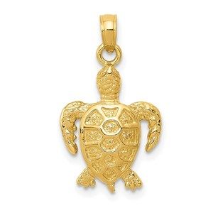 14k Yellow Gold Sea Turtle Necklace Charm Pendant